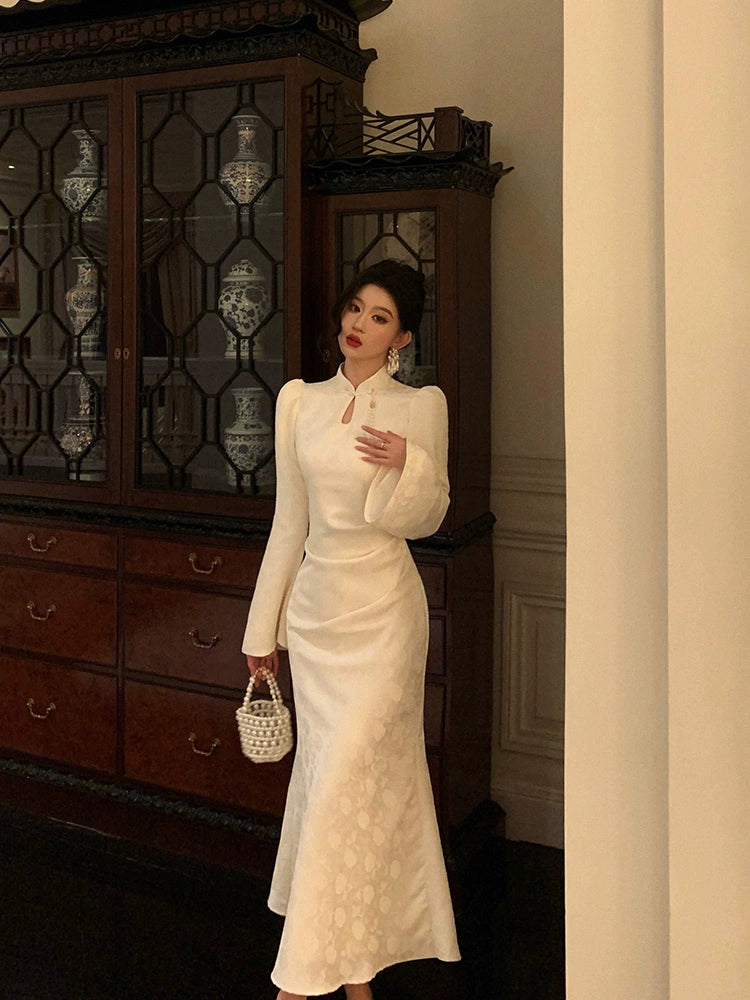 Fashionable Items Jacquard cheongsam dress for women new retro old money style party dress     S5676