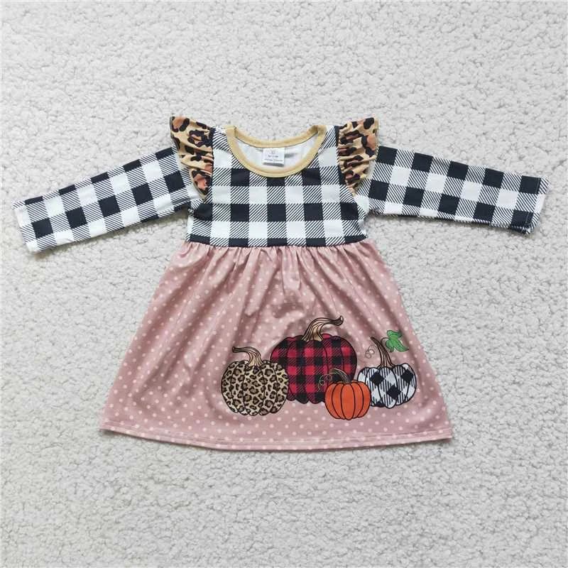 Fashion Style Thanksgiving pumpkin plaid long sleeve Dress 6 A14-18