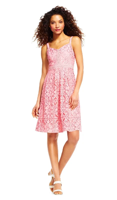 Lazy Home Adrianna Papell - AP1D100817 Full Lace V-neck A-line Dress