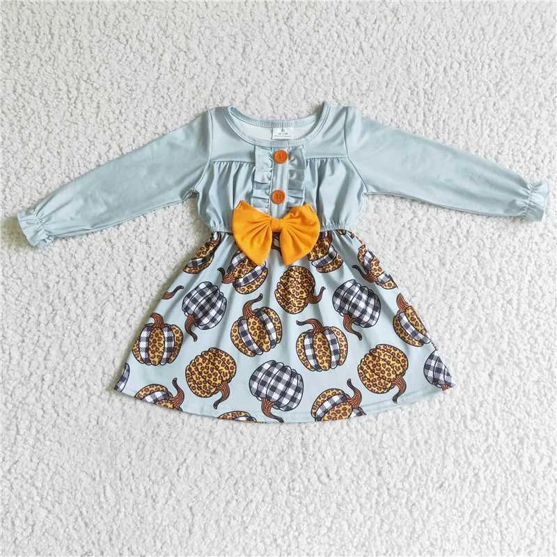 Lively And Youthful kids leopard pumpkin Dress with bowties GLD0007