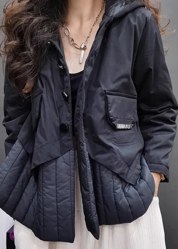 High-end Customization Women Black Patchwork Fine Cotton Filled Hooded Jacket Long Sleeve High-end Customization Women Black Patchwork Fine Cotton Filled Hooded Jacket Long Sleeve