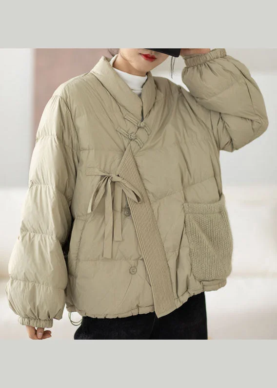 Printed Patterns Boho Light Green Cinched Pockets Duck Down Winter down coat