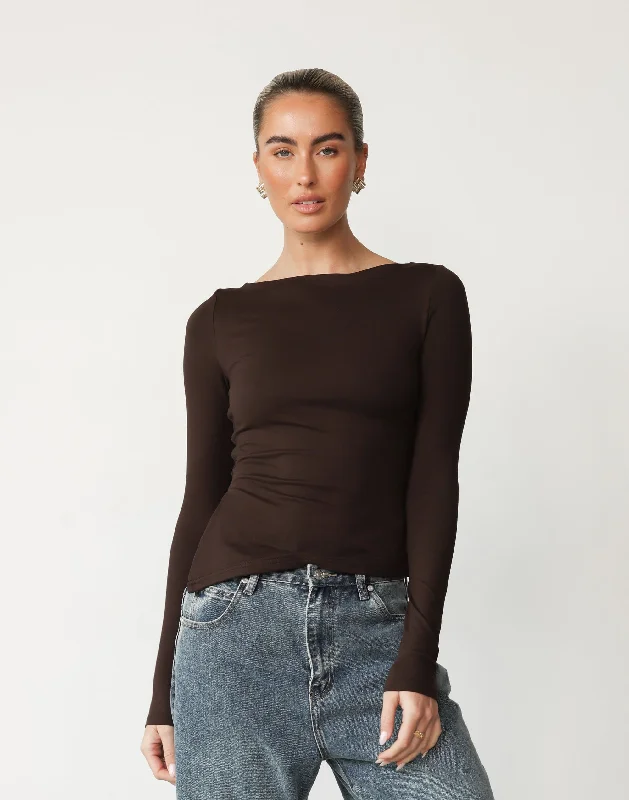Perfect Tailoring Amanda Long Sleeve Top (Chocolate)