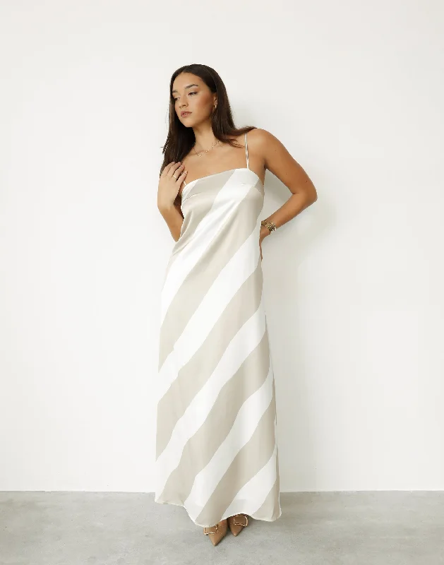 High-end Customization Kacey Maxi Dress (Beige Stripe)