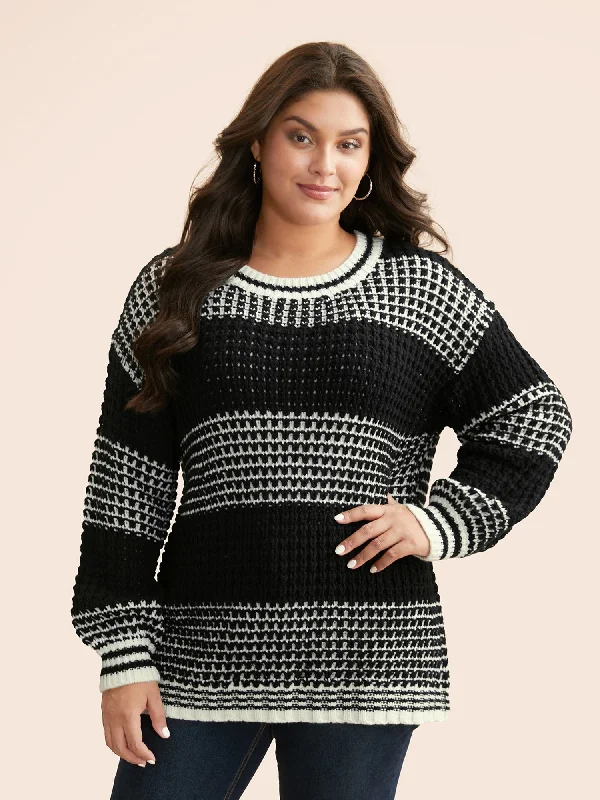Goddess Style Contrast Textured Drop Shoulder Sleeve Pullover