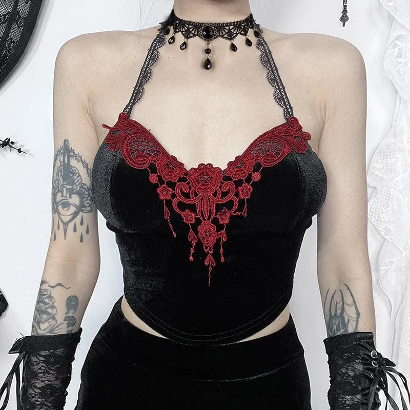 Celebrity Style Women's Gothic Lace Splice Halterneck Tank Top
