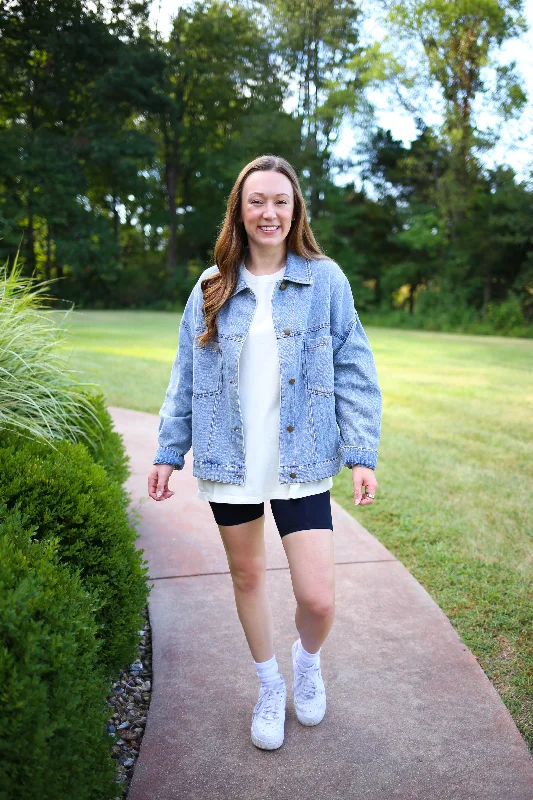 Elegant And Charming Oversized Light Denim Jacket | Boutique Elise | Lori