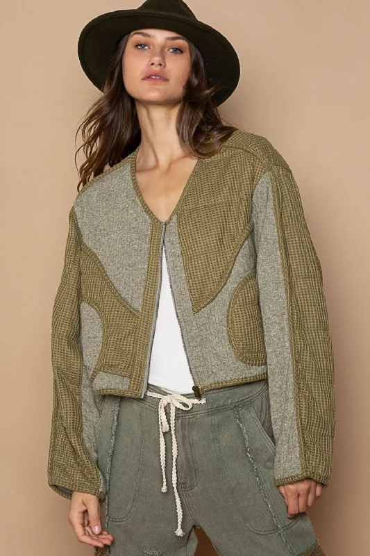 Retro Prints POL Quilted Knit Viding Detail Knit Patch Jacket