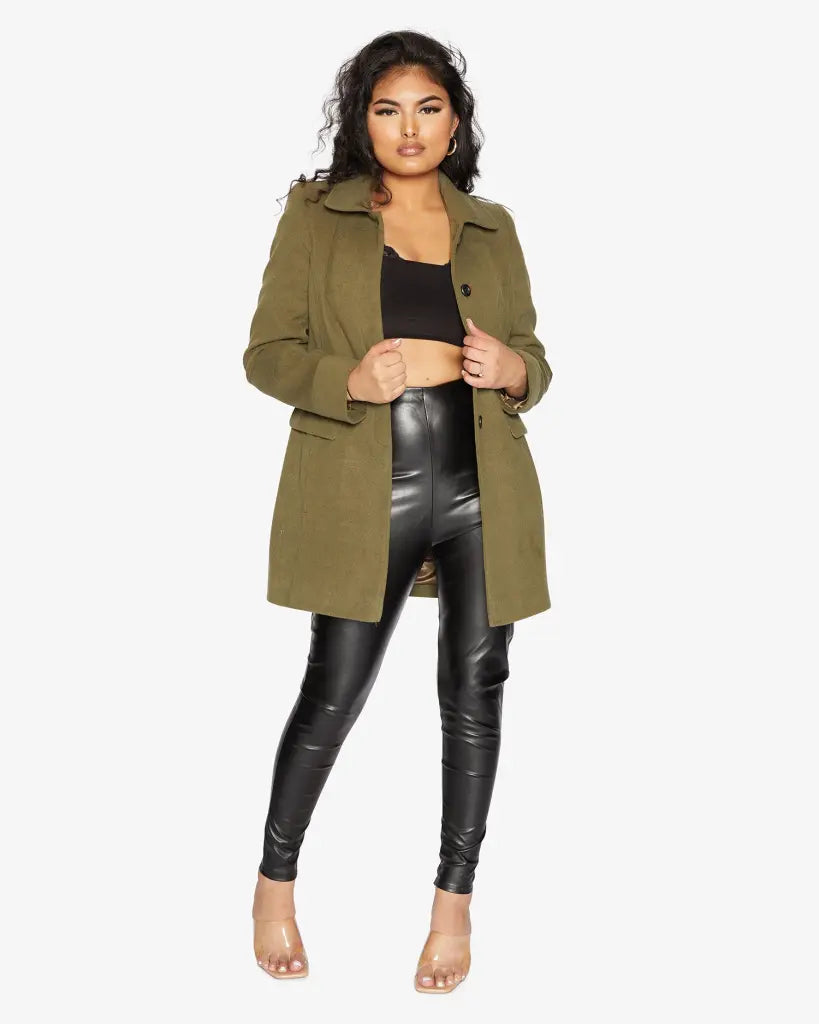 New Autumn And Winter Styles De La Creme Womens Wool Blend Hip Length Covert Coat