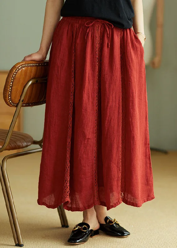 Sports And Leisure Simple Red lace Patchwork Linen Skirt Spring