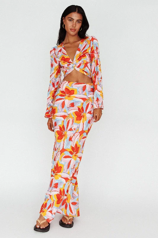 Age-reducing Style Avalo Mermaid Maxi Skirt Floral Pink