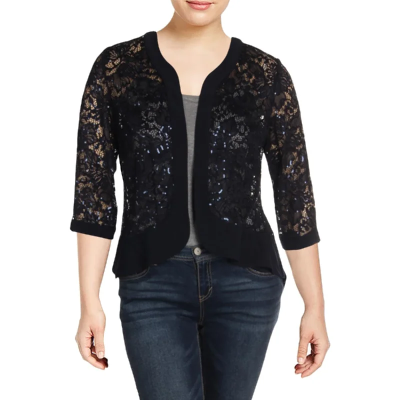 Modern City R&M Richards Womens Lace 3/4 Sleeves Open-Front Blazer