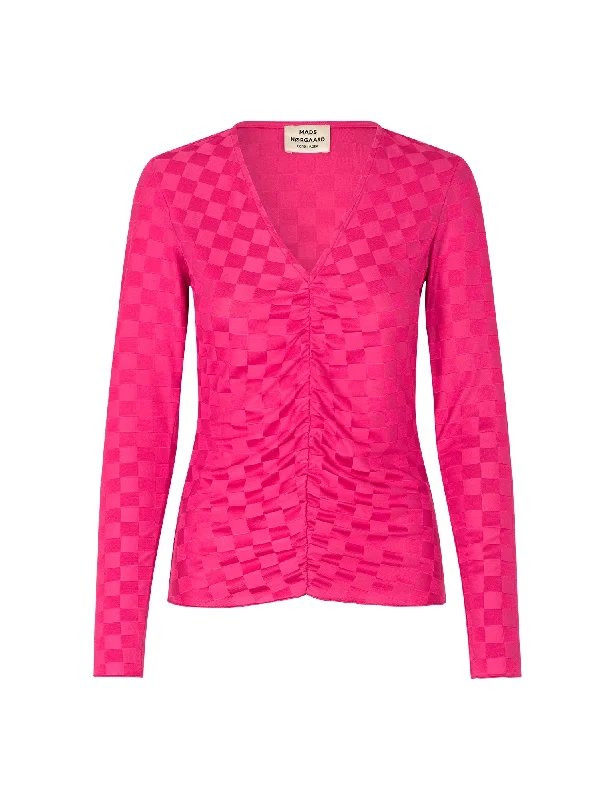 Autumn Selection Check Jersey Shen Top, Fuchsia Purple