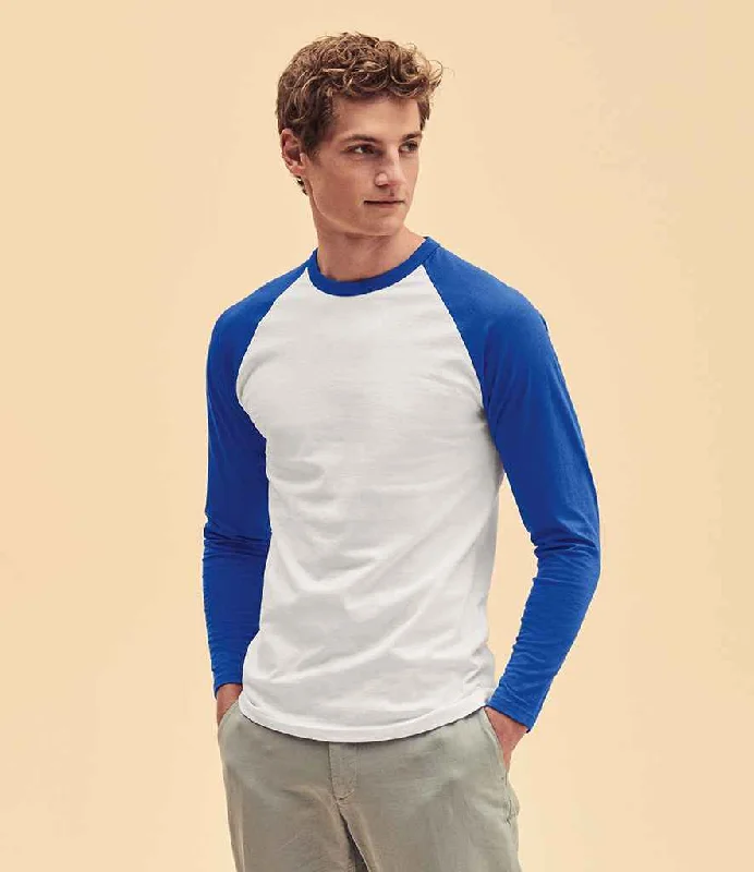 European And American Style Fruit of the Loom Contrast Long Sleeve Baseball T-Shirt | White/Royal Blue European And American Style Fruit of the Loom Contrast Long Sleeve Baseball T-Shirt | White/Royal Blue