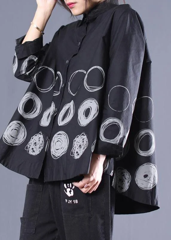 Noble And Elegant DIY Patchwork Shirts Black Dotted Blouses