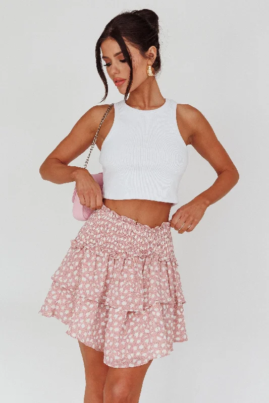 Fresh And Capable Sylvie Shirred Waist Layered Mini Skirt Pink