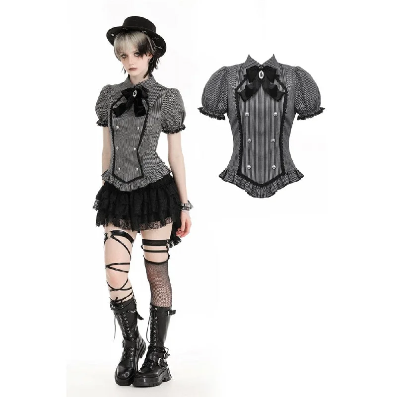Elegant Wear Women's Gothic Puff Sleeved Striped Shirt