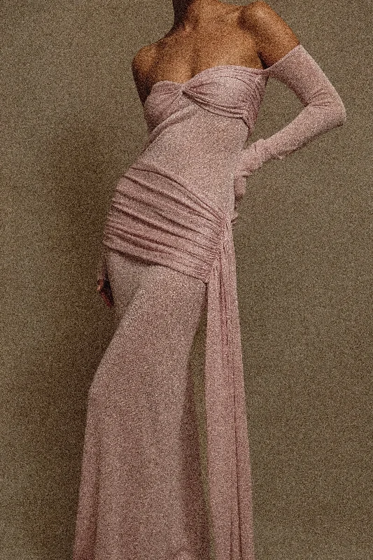 Minimal Style Ingrid Metallic Knit Maxi Dress - Baby Pink