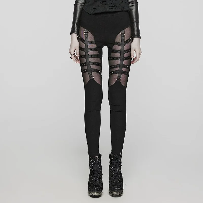 Fashionable Inner Wear Women's Punk Mesh Strappy Stud Leggings