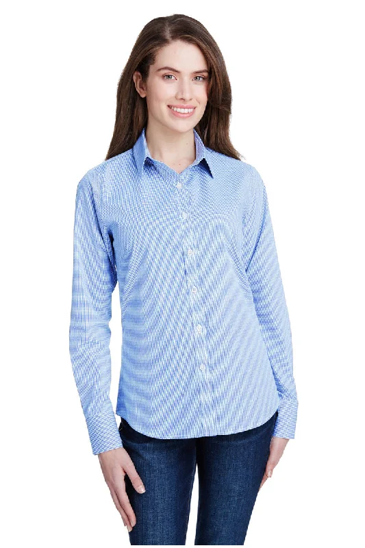 Artistic Temperament Women's Microcheck Long Sleeve Cotton Shirt (Light Blue / White)