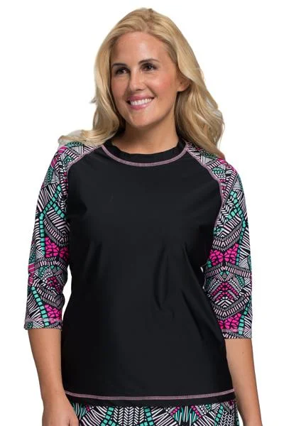 Perfect Tailoring Baseball Babe Inspired Long 3/4 Sleeve Rash Guard Swim Shirt