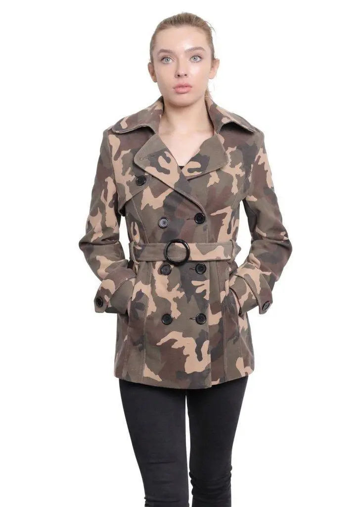 Fashionable Items De La Creme - Womens Camo Print Double Breasted Short Coat
