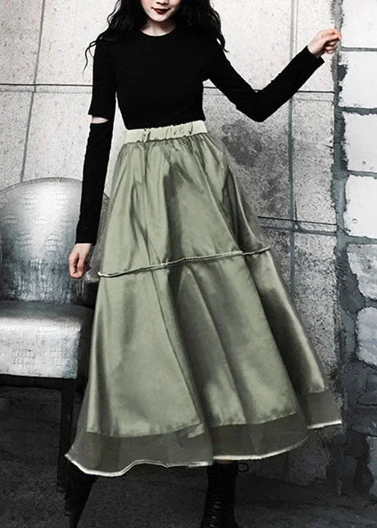Classic Color Green Patchwork Tulle Skirt elastic waist Spring