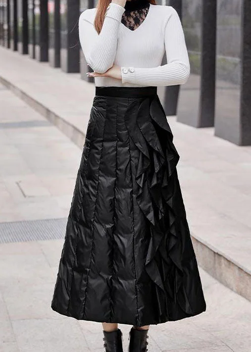 Comfortable Mind Organic Black Ruffled thick Fine Cotton Filled Skirts Winter