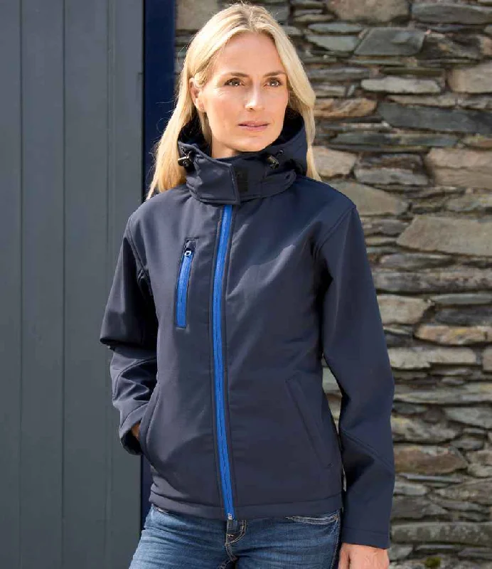 Spiritual Vitality Result Core Ladies Hooded Soft Shell Jacket | Navy/Royal Blue