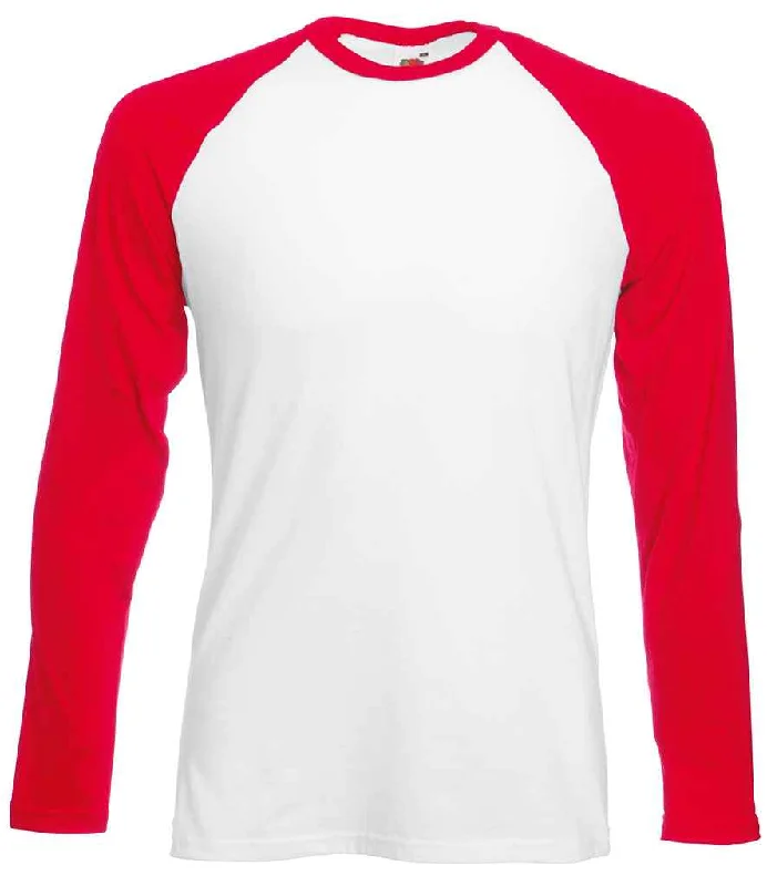 Simple And Comfortable Fruit of the Loom Contrast Long Sleeve Baseball T-Shirt | White/Red Simple And Comfortable Fruit of the Loom Contrast Long Sleeve Baseball T-Shirt | White/Red