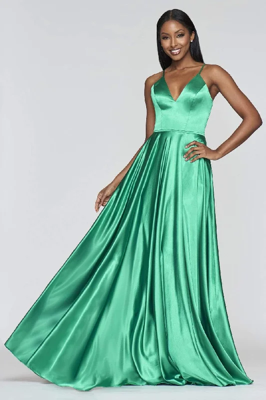 High-end Fashion Faviana - Lace Up Back Satin High Slit Dress S10209 - 1 pc Mocha in Size 14 Available High-end Fashion Faviana - Lace Up Back Satin High Slit Dress S10209 - 1 pc Mocha in Size 14 Available