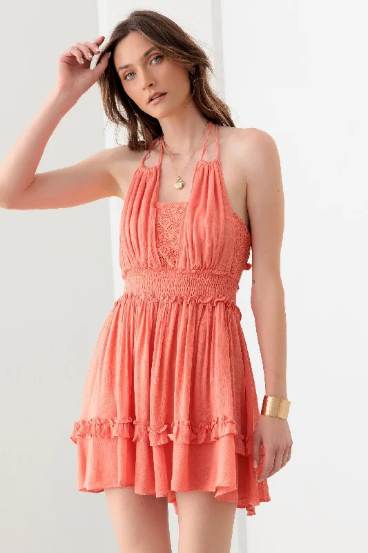 Luxury And Elegant Lace open back Ruffle Tiered Dress