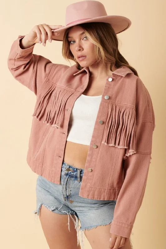 Trendy And Casual Mittoshop Fringe Detail Cotton Twill Jacket