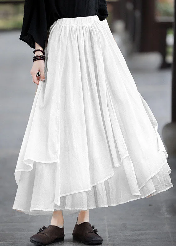 Youthful Street Fashion Modern White Elastic Waist Asymmetrical Exra Large Hem Cotton Skirts Summer