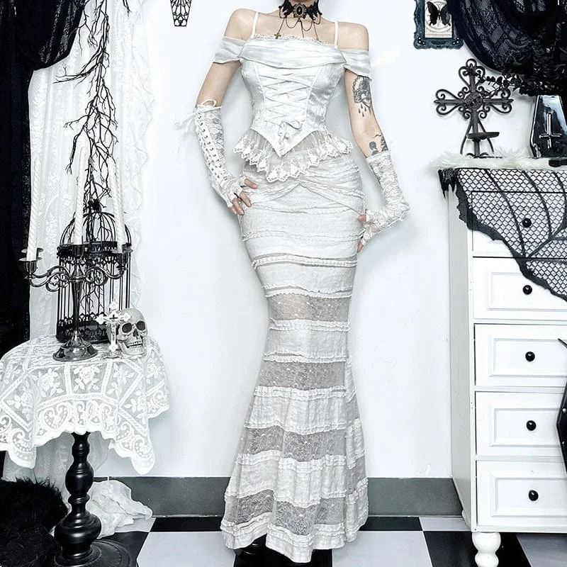 Fashionable Inner Wear Women's Gothic Lace Splice Ruched Fishtail Skirt