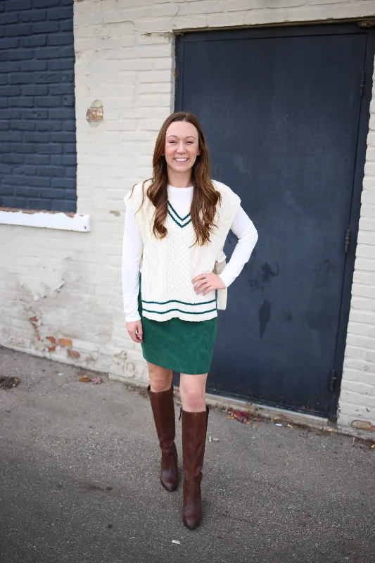Age-reducing Style Cream and Hunter Green Varsity Vest | Boutique Elise | Rylan