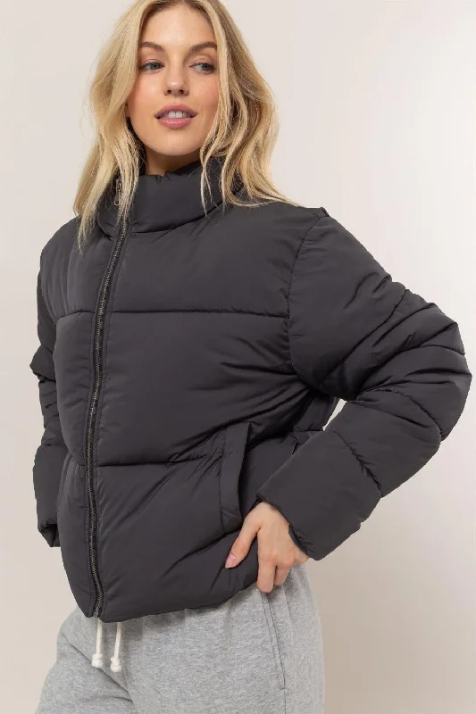 Celebrity Style HYFVE Quilted Back Drawstring Puffer Jacket