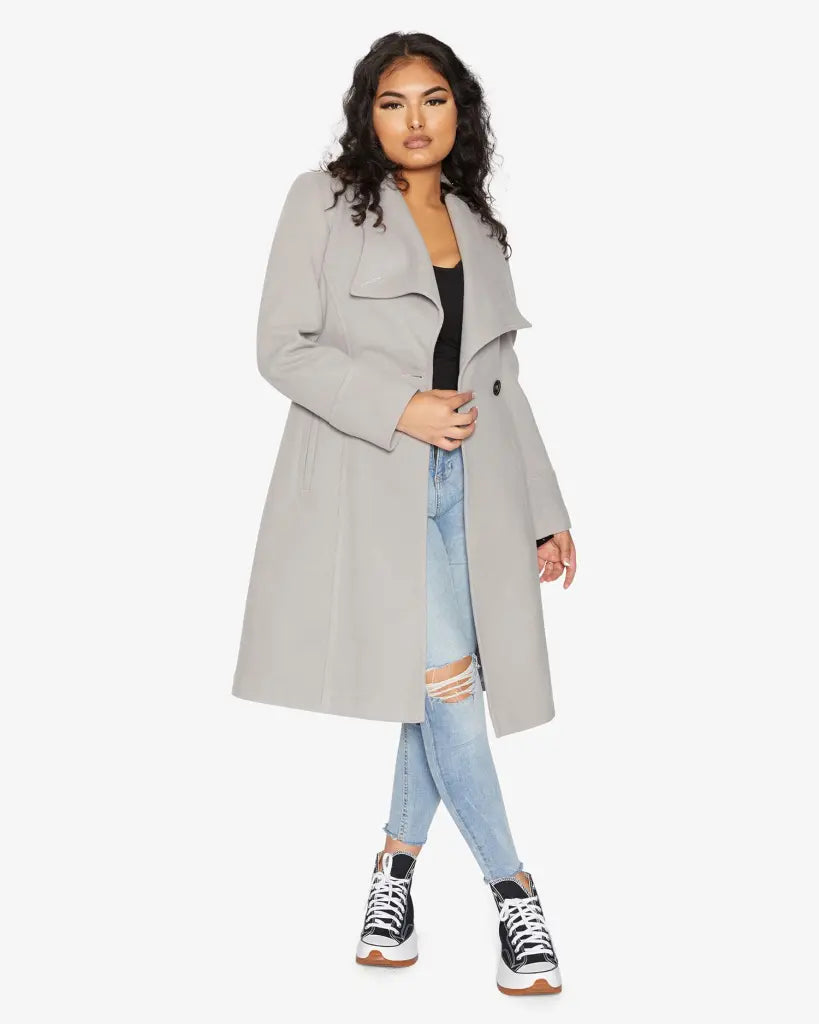 Fashion Design Waterfall Lapel Double Breasted Duster Coat