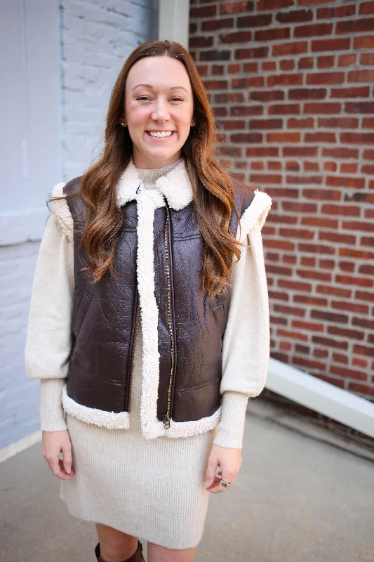 Sweet Style Womens Faux Leather Sherling Vest | Boutique Elise | Felicity