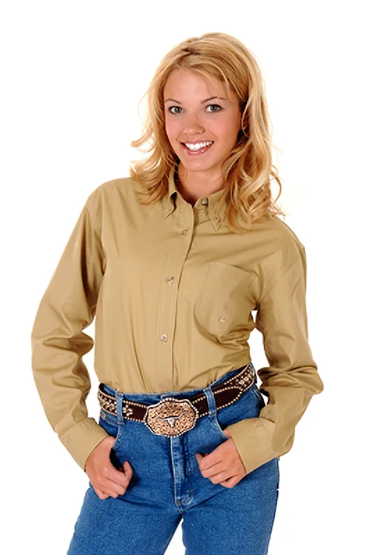 Breathable Design Roper Womens Brown 100% Cotton L/S Solid Poplin Button Down Western Shirt