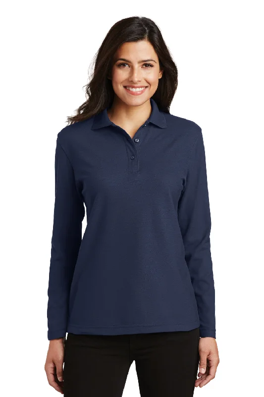Fashionable Items Port Authority Womens Silk Touch Wrinkle Resistant Long Sleeve Polo Shirt - Navy Blue Fashionable Items Port Authority Womens Silk Touch Wrinkle Resistant Long Sleeve Polo Shirt - Navy Blue