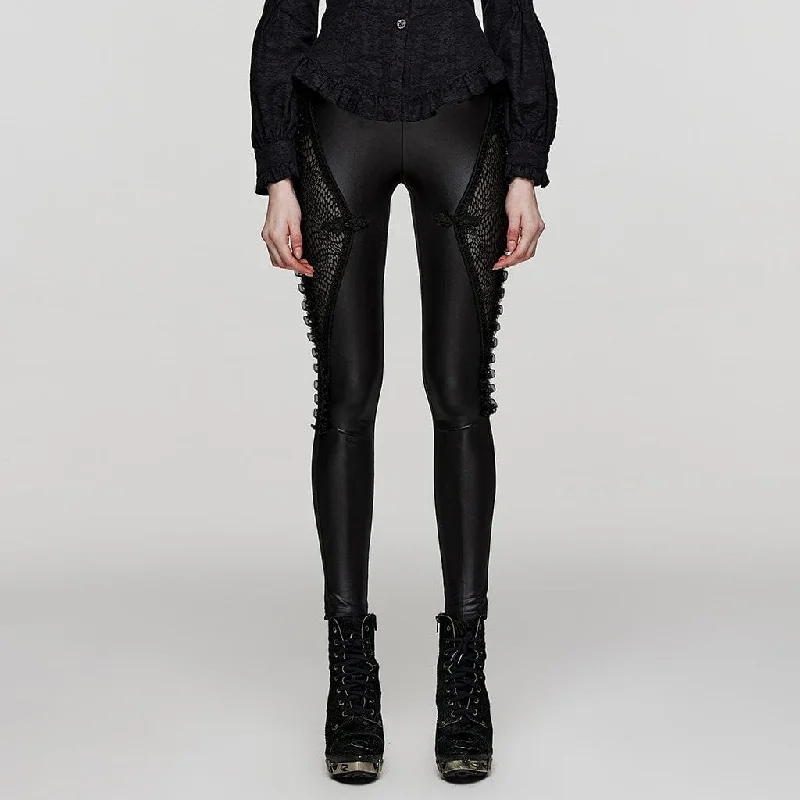 Fashion Design Women's Punk Ruffled Lace Splice Mesh Leggings