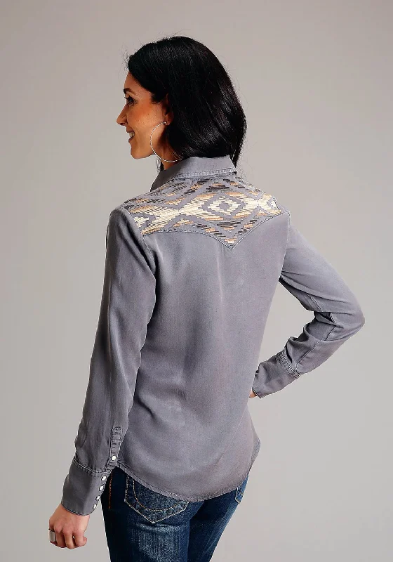 Creative Prints Stetson Womens Western Twill Grey Lyocell L/S Blouse