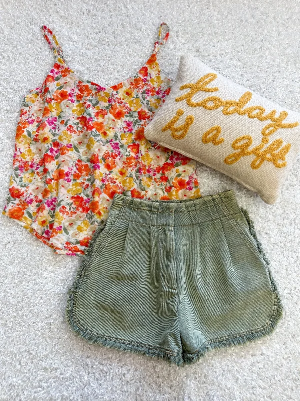 Comfortable Series Orange Floral Print Spaghetti Strap Tank Top | Boutique Elise | Jasmin