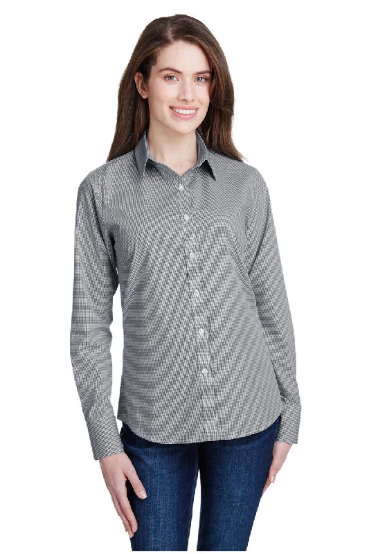 Perfect Tailoring Women's Microcheck Long Sleeve Cotton Shirt (Black / White)