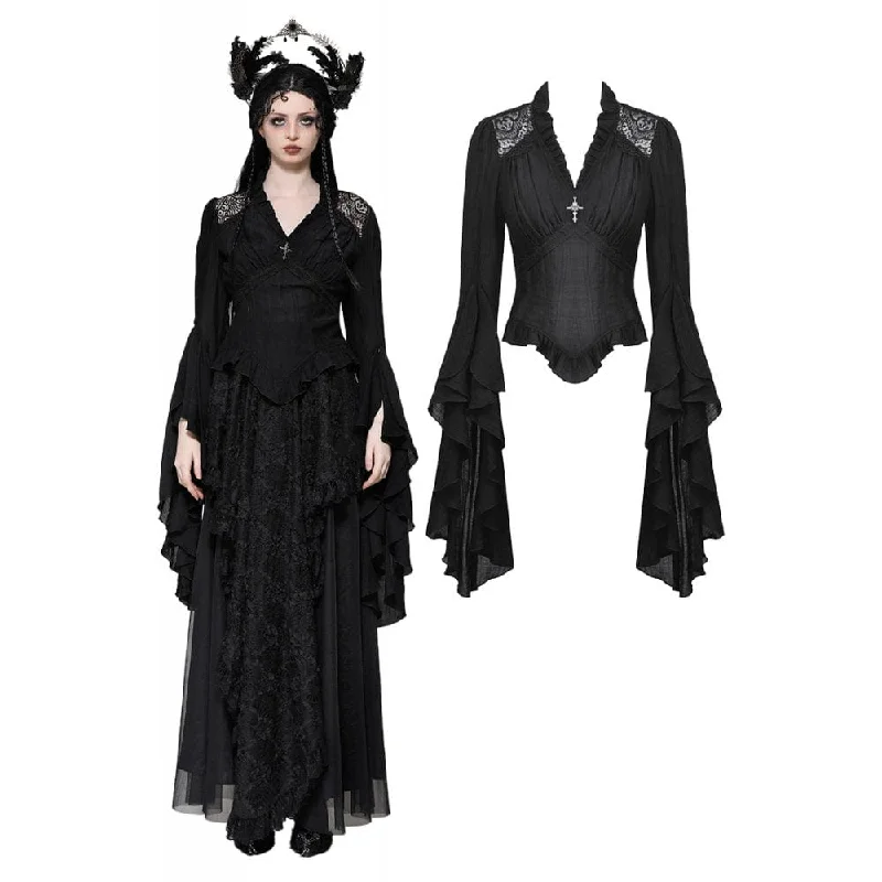 End Of The Year Women's Gothic Pleated Toned Horn Long Sleeved Shirt
