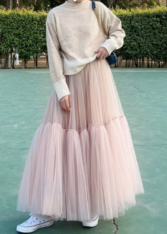 Fashionable In The Times Bohemian Pink Patchwork Tulle Skirts Spring