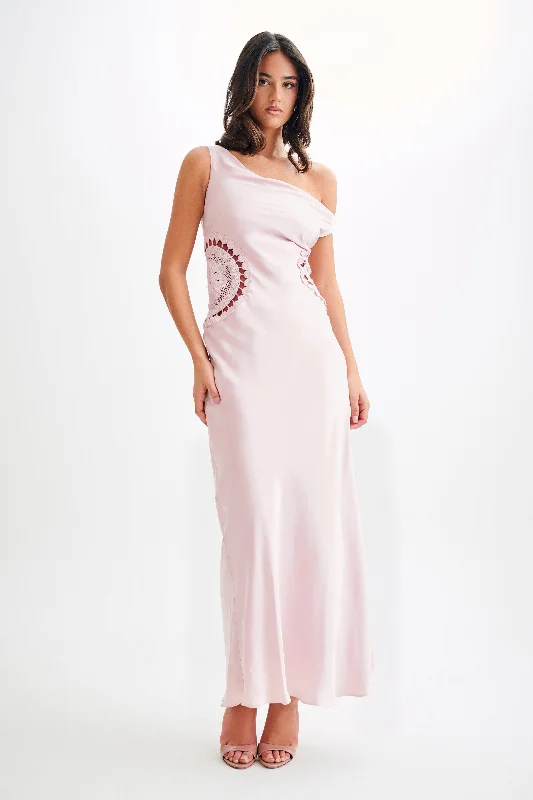 Exclusive Customization Kristina Satin Maxi Dress With Crochet - Pale Pink