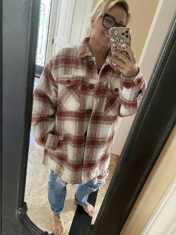 End Of The Year FINAL RESTOCK - Melanie Sherpa Lined Flannel Jacket Straight Hem