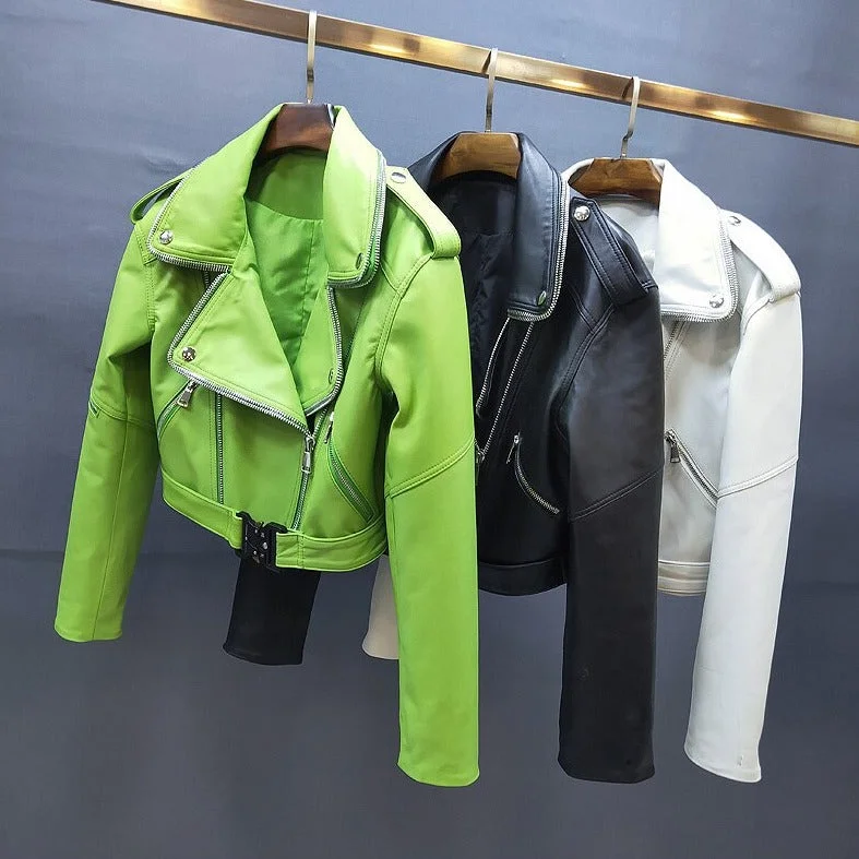 European And American Style Genuine Leather Moto Crop Jackets